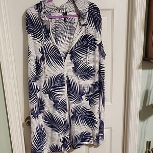 Women's Navy Palm Leaf Swim Coverup